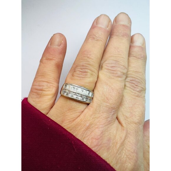 Estate Sterling Silver 925 CZ Ladies Half Eternity Wedding Band Ring Size 8 - Picture 5 of 10